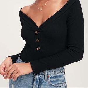 Ribbed Long Sleeve Off-the-Shoulder Bodysuit